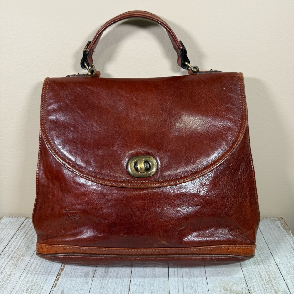 Texier Vintage Leather Satchel in Rich Brown